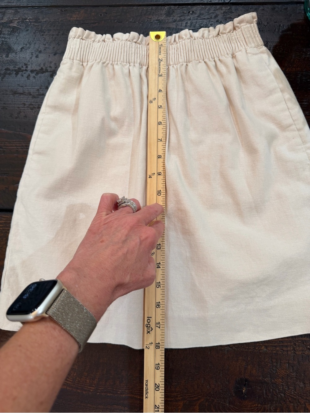 J.Crew Linen Cotton Blend City Skirt Paperbag Elastic Waist Pocket Cream Beige - Picture 6 of 10